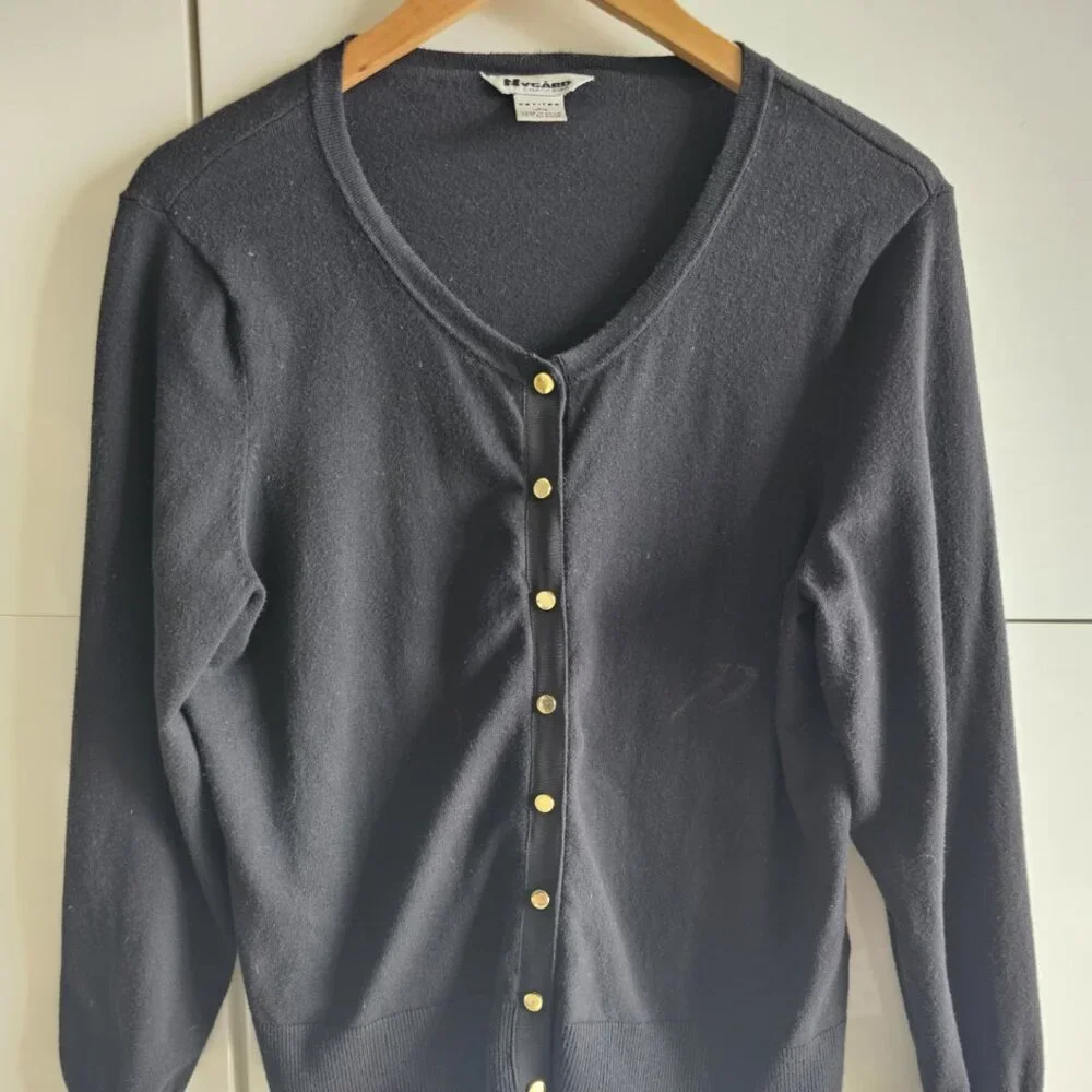 Nygard  Cotton Knitted Cardigan Gold Buttons - Picture 2 of 8